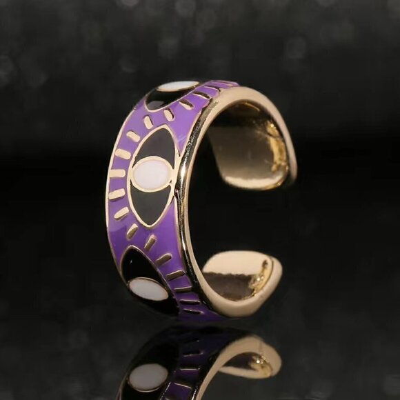 Evil Eye Enamel and Copper Adjustable Ring #1209 PURPLE - Picture 10 of 11